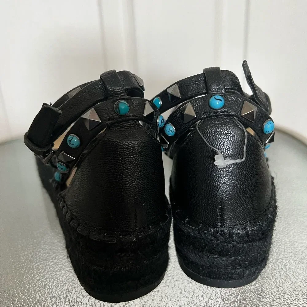 Marc Fisher NWOB Vajen Espadrille Leather Sandals In Black Size 7